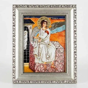 ikona beli andjeo pozlacena posrebrena dimenzije 41x33