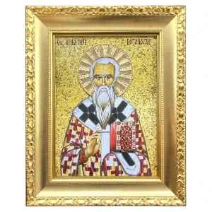 Large gilded icon of Saint Ignatius of Antioch on wood 41x33 cm