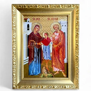 St. Joachim and Anne Orthodox icon for family protection gold finish - (41 x 33 cm)