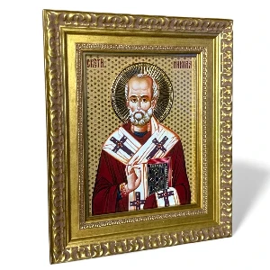 Slavska ikona Sveti Nikola na drvetu 29x23 cm pozlacena