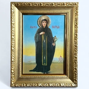 Large Slava icon Saint Petka Baroque style on wood 41x33 cm gilded