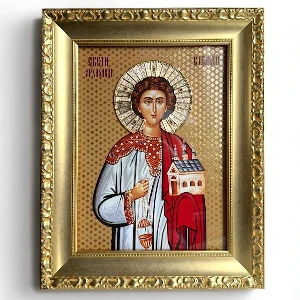 Large Slava icon Saint Stephen the Archdeacon on wood 41x33 cm gilded