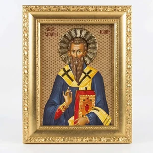 Large Slava icon Saint Basil the Great on wood 41x33 cm gilded