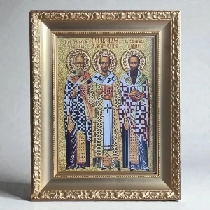 St. Basil St. Gregory and St. John Chrysostom luxury Orthodox icon gold finish - (41 x 33 cm)