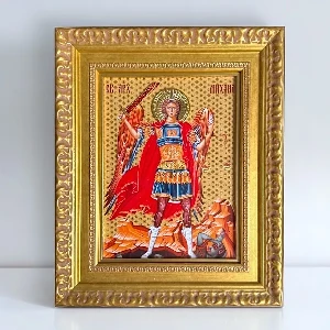 Slavska ikona Sveti Arhangel Mihailo na drvetu 29x23 cm pozlacena