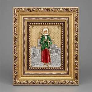 Ekskluzivna metalna ikona Sveta Ksenija Petrogradska 29x23 cm sa 24k pozlatom