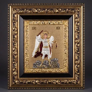 Pravoslavna ikona Arhangel Mihailo metal i drvo rucni rad - 57x51 cm