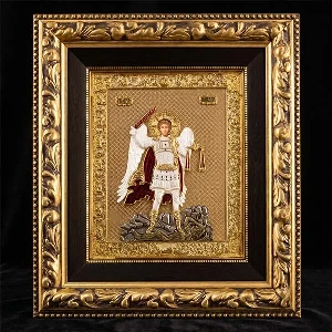 Orthodox icon Archangel Michael metal and wood handmade 61 x 52 cm