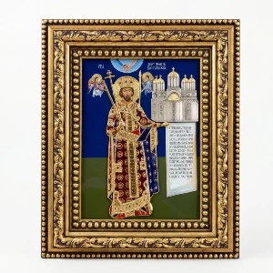 ekskluzivna metalna ikona sveti despot stefan lazarevic 39x32 cm - 24k pozlata