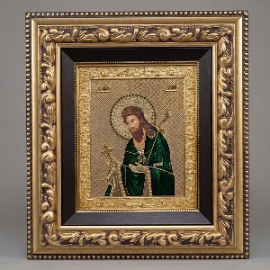 Large metal icon Saint John the Baptist wooden frame SerbianShop 61 x 51 cm