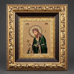 Velika metalna ikona Sveti Jovan Krstitelj masivni drveni ram serbianshop 61 x 52 cm