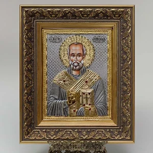 Metal icon of Saint Nicholas gold frame SerbianShop - 41 x 34 cm