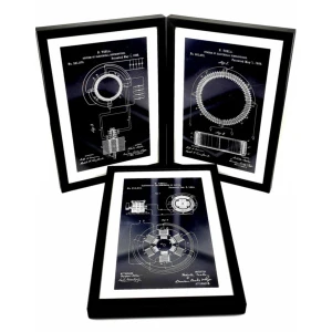 NIKOLA TESLA PATENTS GRAPHICS, 3 PACK, wooden frame, set 1