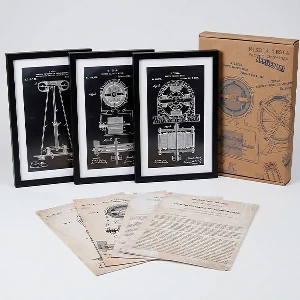 Tesla blueprints wireless transmission and turbine wall decor