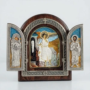 Triptih Beli Andjeo II drvena pozlacena ikona zastitnik doma 22x18 cm
