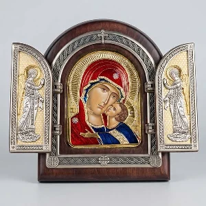 Triptih Bogorodica Umiljenije pozlacena drvena ikona na rasklapanje 22x18 cm