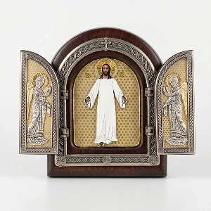 Triptih Gospod Isus Hristos Lavra drvena pozlacena ikona 22x18 cm