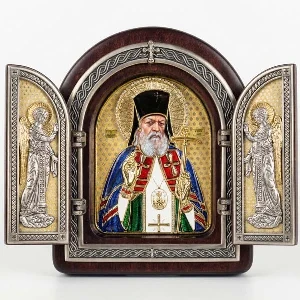 Saint Luke of Crimea triptych gilded wooden folding icon 22x18 cm healing gift