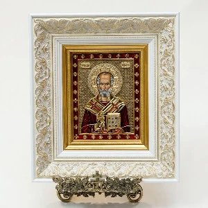 Framed icon of Saint Nicholas with gold plating SerbianShop - 36 x 31 cm