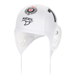 White Partizan Belgrade water polo cap with ear guards.
