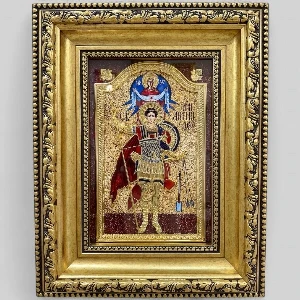 Velika metalna ikona Sveti Dimitrije pozlata i srebro 45x35 cm