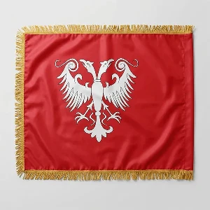 Imperial House of Nemanjic flag red satin for interior wall decor and Serbian history enthusiasts