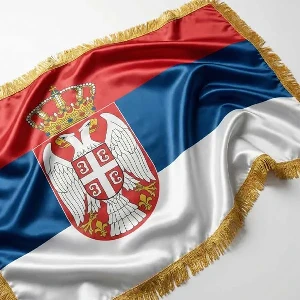 Svecana zastava Srbije krep saten 150x100 cm za unutrašnju upotrebu