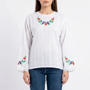 Zenska bela sumadijska bluza sa cvetnim vezom serbianshop