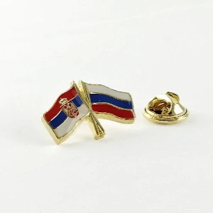 Metal badge with crossed flags of Serbia and Russia SerbianShop